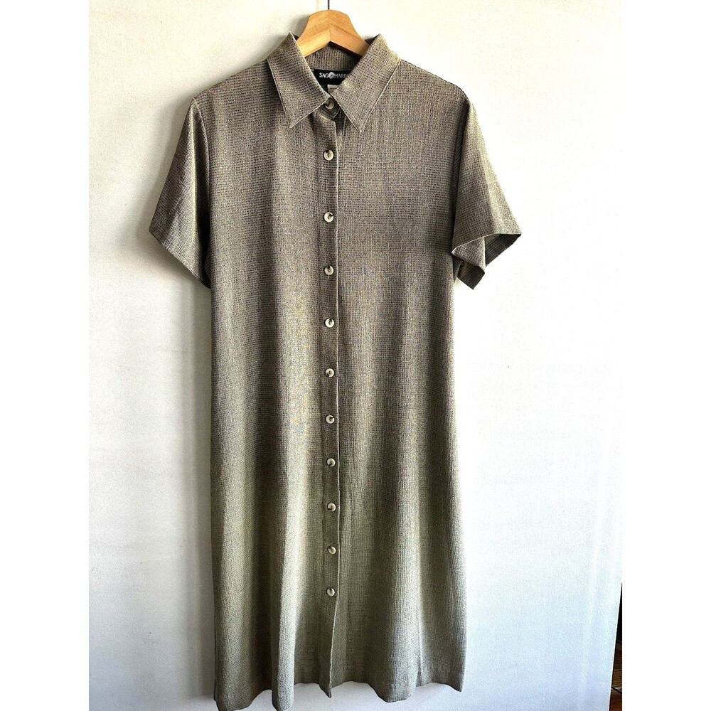 Sag Harbor Shirt Dress L Green Button Down Casual Cottagecore Resort Travel